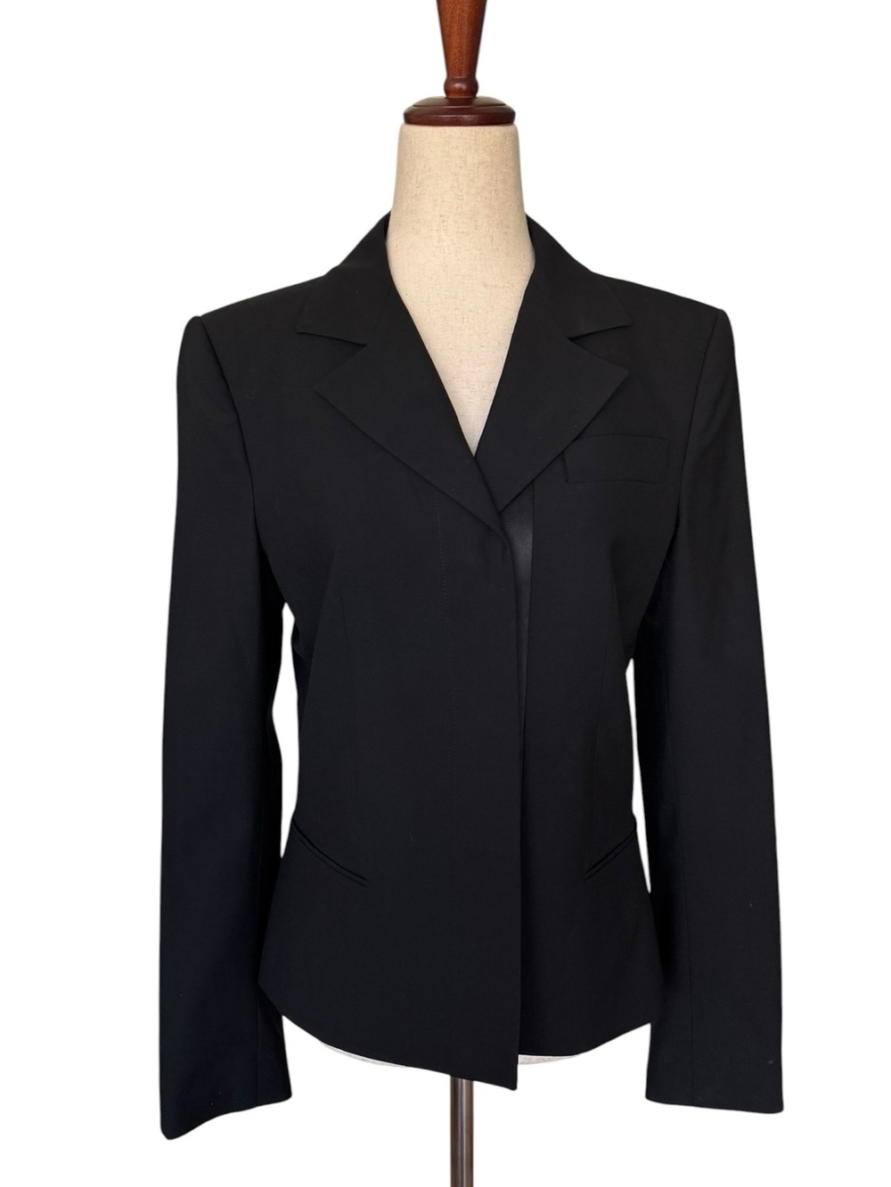 Vintage 90s Y2K Katayone Adeli Black Wool Blazer Jacket Minimalist Satin sz 6